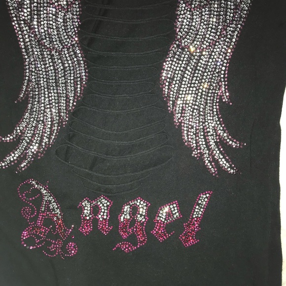 Team Juniors size Large Cut-out Angel wings Black with Rhinestone Bling - Picture 4 of 6